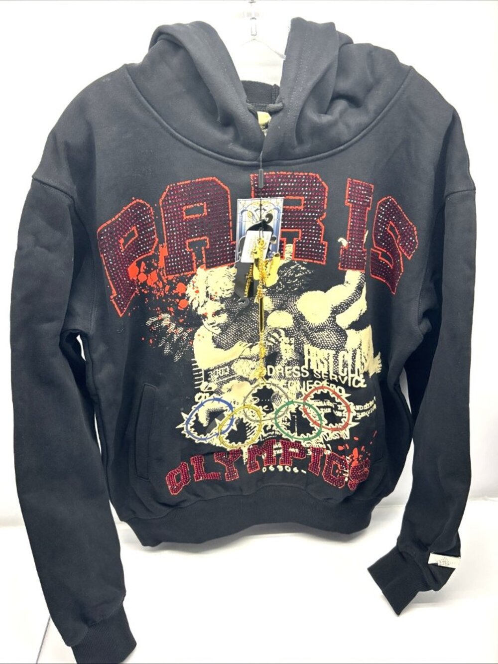 Watson Lux Hoodie Paris Black Graphic Red Rhinestones Unisex SZ L New w/Tags